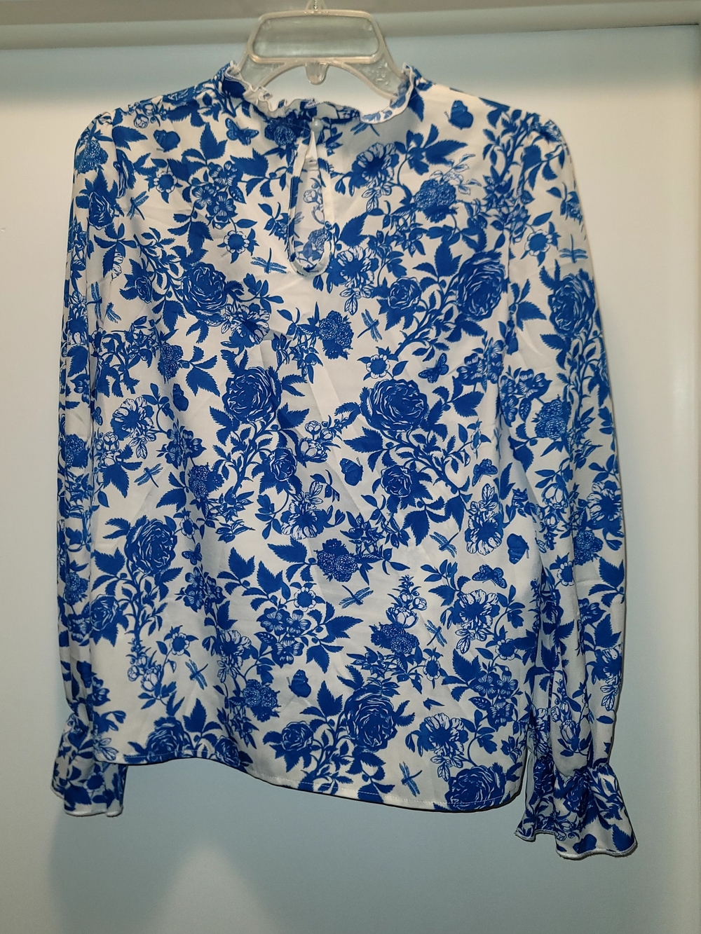 Blue and White Floral Vintage Style Blouse